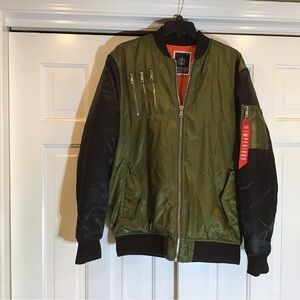 Imperious Olive and Black Bomber Jacket SzL Streetwear Casual Edgy Upscale Y2K